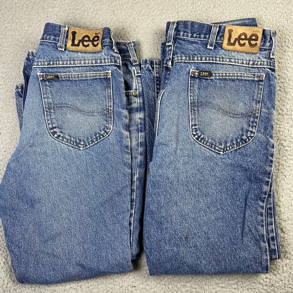 2 Vintage Lee Jeans Men 35x30 Distressed 80s 90s Denim Blue Worn USA Faded Union